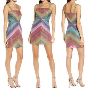 SAYLOR Kourtney Stripe Body-Con Rainbow Dress NWT